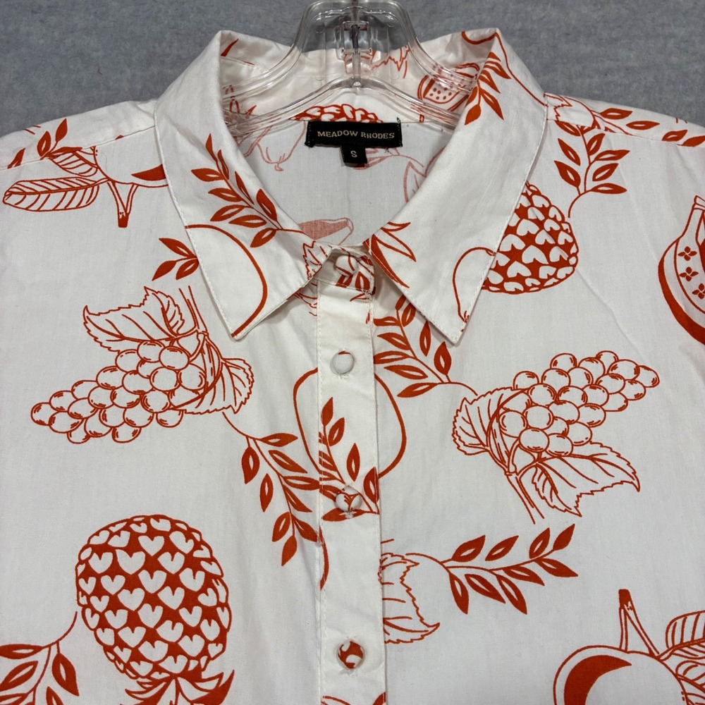 Meadow Rhodes Orange Fruit Print Cotton Tiered Ric Rac Shirt Dress Small Womens - Picture 7 of 11